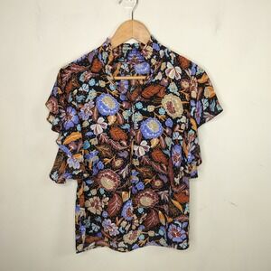 Tahari Floral Ruffled Top Flutter Sleeve Boho